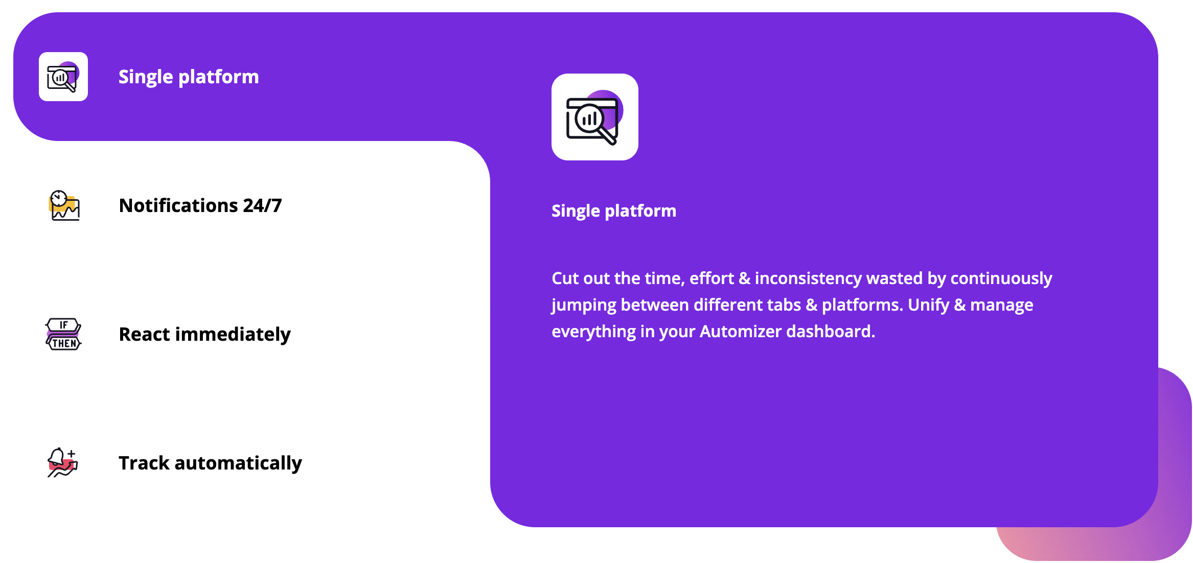 Conversion tracking interface showing single platform and unified dashboard management